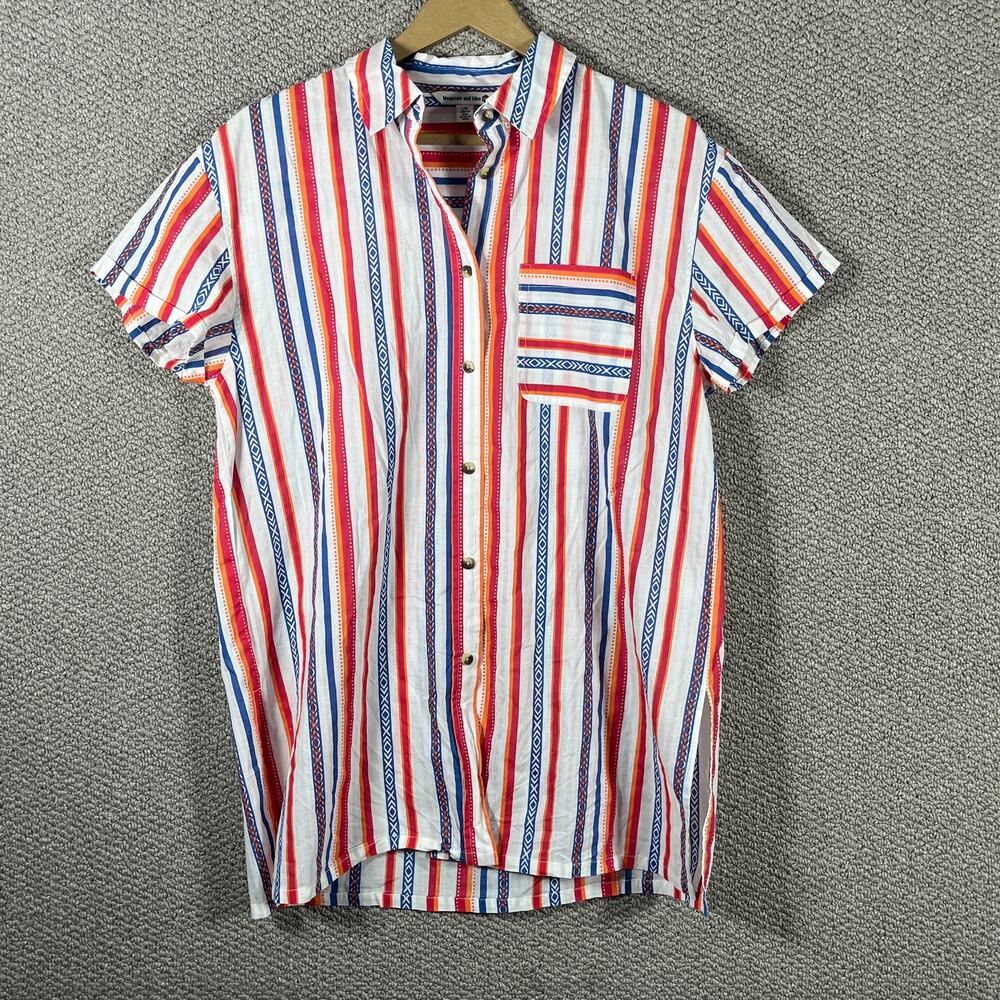 Mountain And Isle Shirt Mens Large Multicolor Striped Button Up Short‎ Sleeves